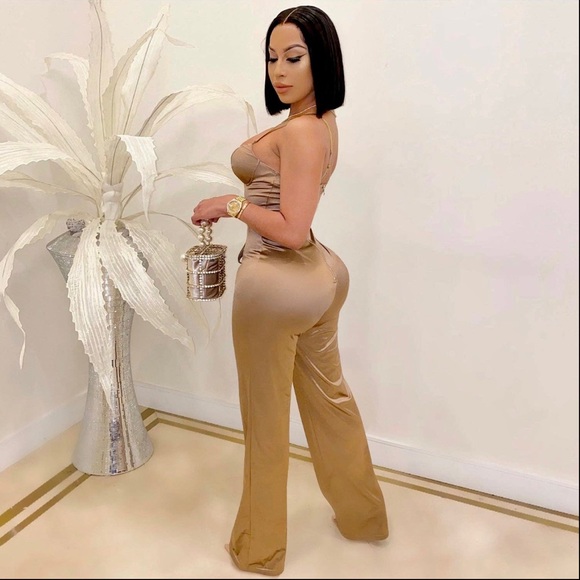 Spaghetti Strap Fitted Jumpsuit- (Apricot Color) - Picture 2 of 2